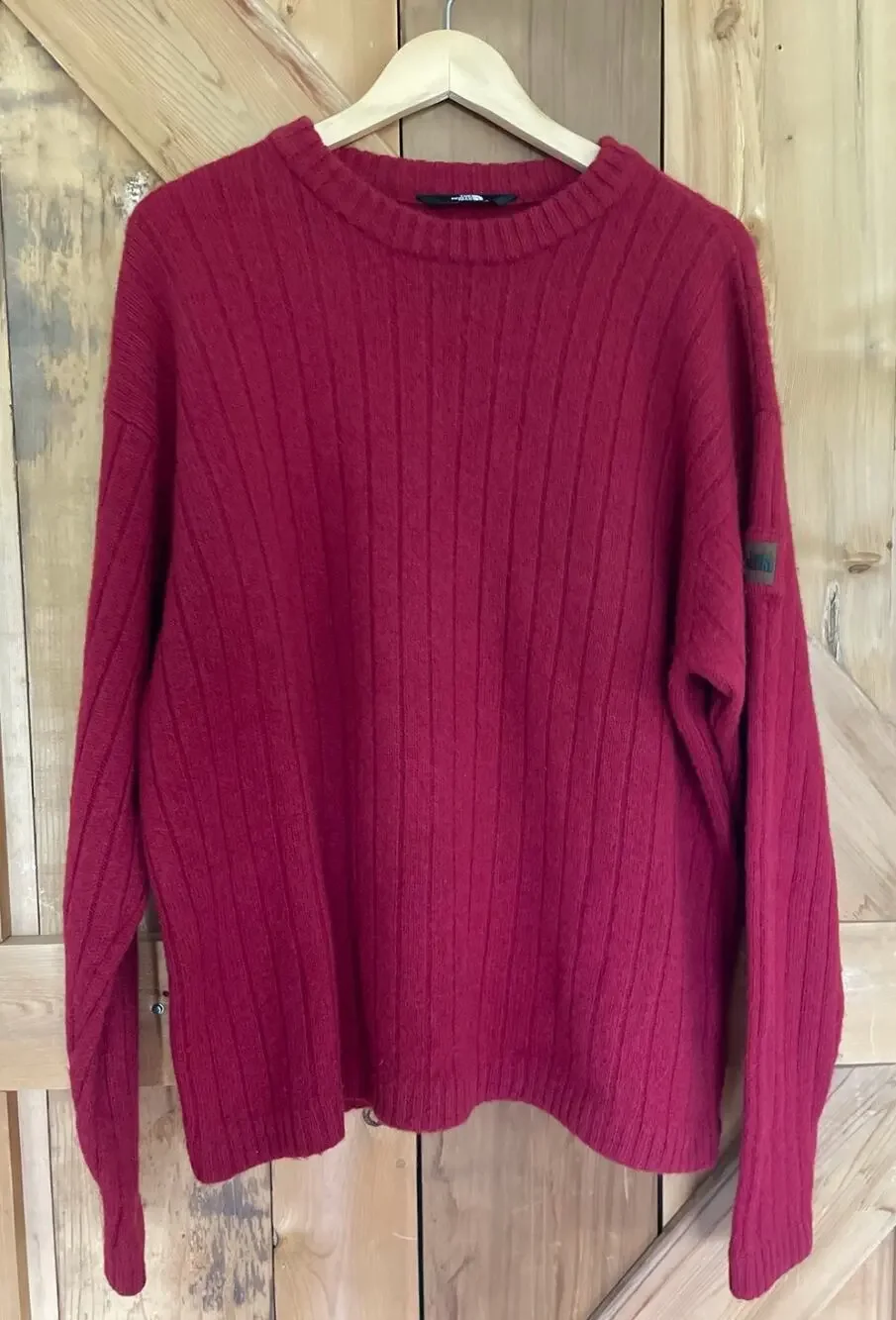 The North Face Red Men's TNF Outdoor 100% Wool Ribbed Crew Neck Sweater Sz 2XL**